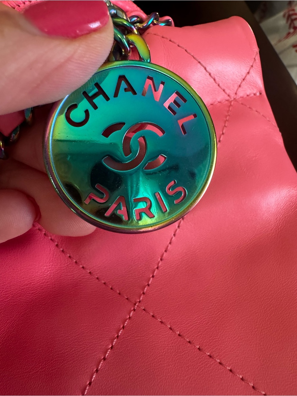 CHANEL Mini 22. Pink with amazing rainbow hardware! - Picture 8 of 10